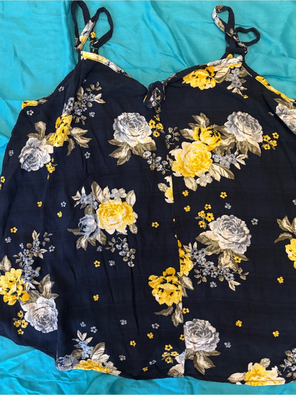 Torrid Navy Floral Spaghetti Strap Tank with Yellow & Gray Roses
